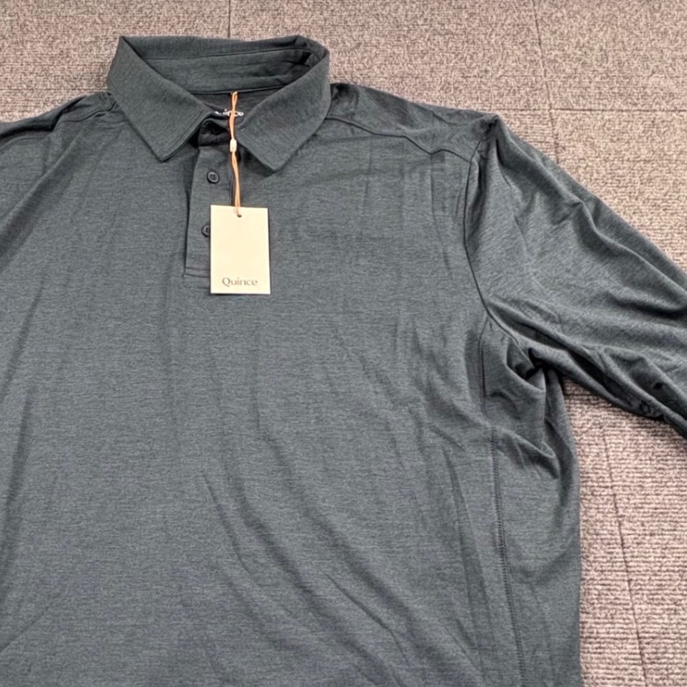 Quince Mens XL Long Sleeve Performance Polo Shirt Heathered Teal Green NEW
